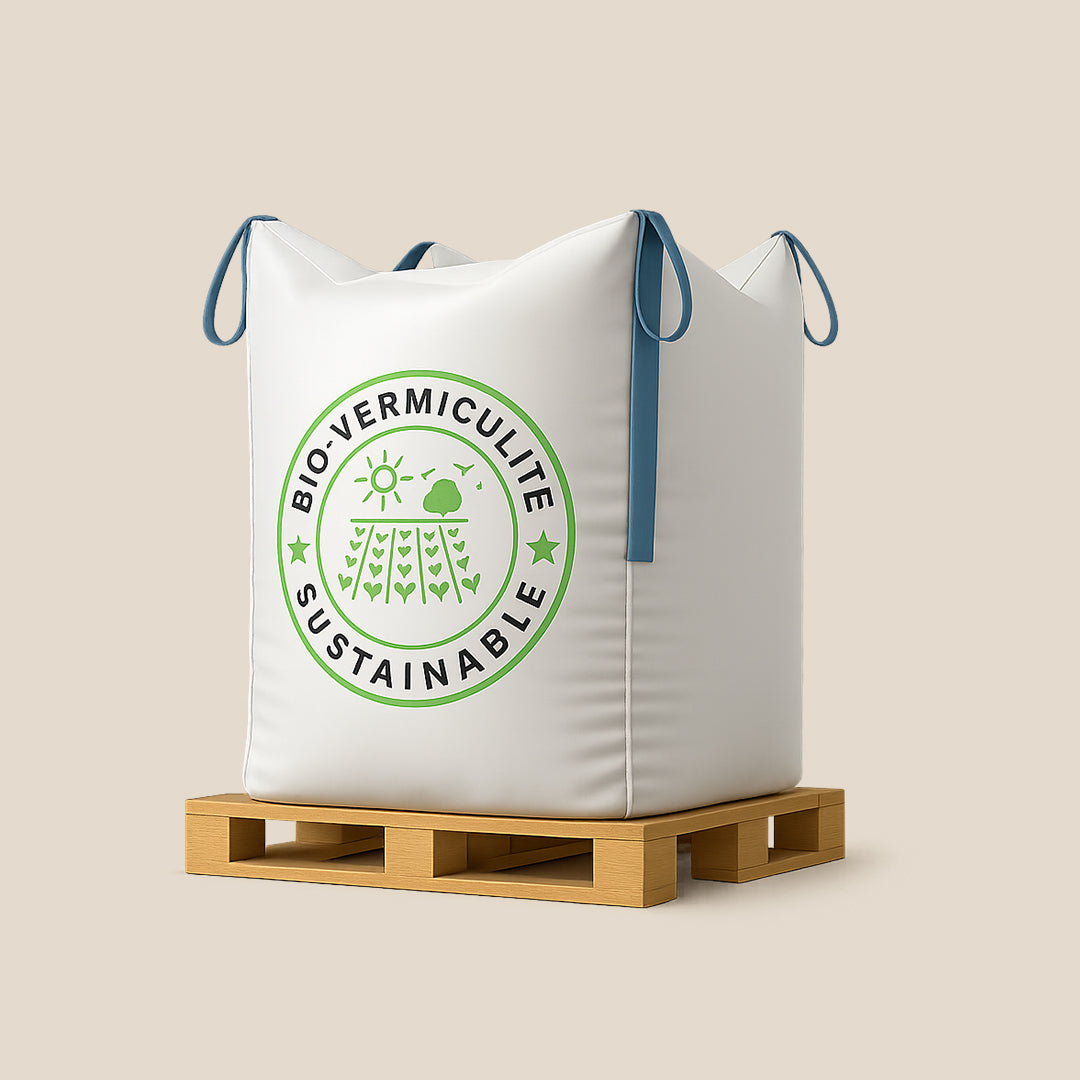 A 2-cubic-yard supersack of BioVermiculite sustainable soil amendment on a shipping pallet.
